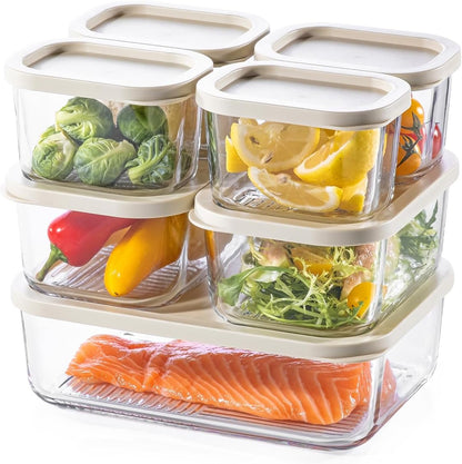 KEMETHY 7 Pack Glass Food Storage Containers with Lids,Stackable BPA Free Glass Meal Prep Containers,Glass Lunch Containers with Lids for Kitchen Storage and Organization- Baking, Microwave, Oven