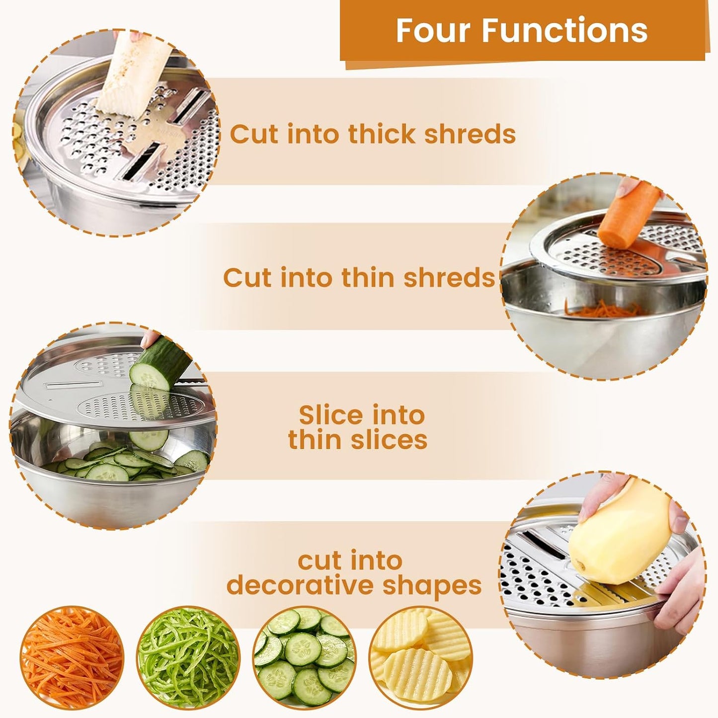Stainless Steel Mixing Bowls Set, Multifunctional Kitchen Basin with Strainer & Colander, Fruit Lettuce Spinner for Washing, Draining & Food Prep (9.45in（24cm）)