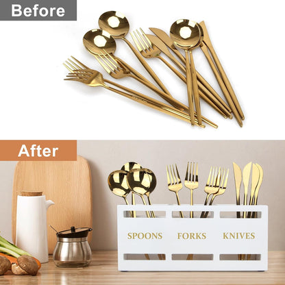 Wooden Silverware Cutlery Holder White Flatware Caddy Small Kitchen Utensil Holders for Party Wood Silverware Organizer Storage for Table Countertop Spoon and Fork Holder Utensils Caddy Basket