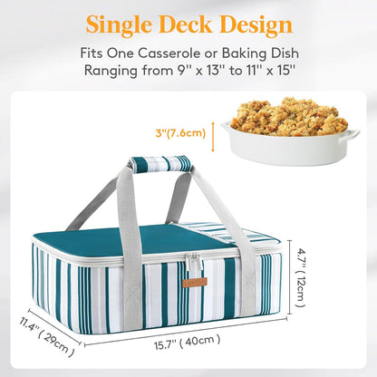 LUNCIA Insulated Single Decker Casserole Carrier, Lasagna Lugger Tote Keeps Food Hot or Cold, Thermal Lunch Bag for Potluck Parties, Picnic and Cookouts, Fits 9" x 13" Baking Dish, Black