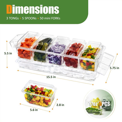 IVYHOME Chilled Condiment Server, Fruit Ice Serving Platter for Parties, Condiment Pots, Taco Bar Serving Set, Chilled Food Containers (Octagonal)