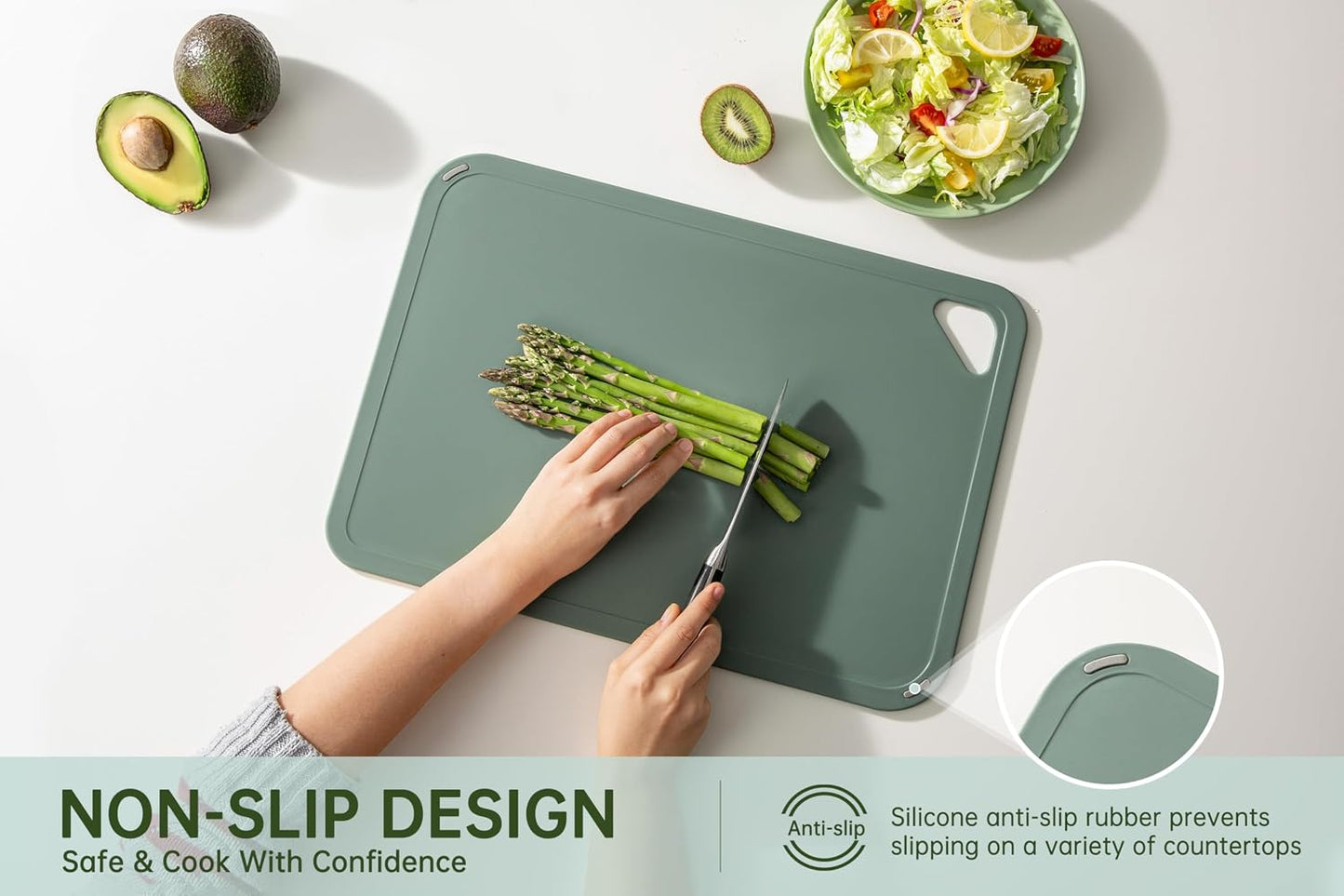 THETCHRY Plastic Cutting Board Set of 4, Extra Large Cutting Board for Kitchen with Non-Slip, Large -Small Chopping Board for Cooking, Bpa Free, with Grip Handle,Green