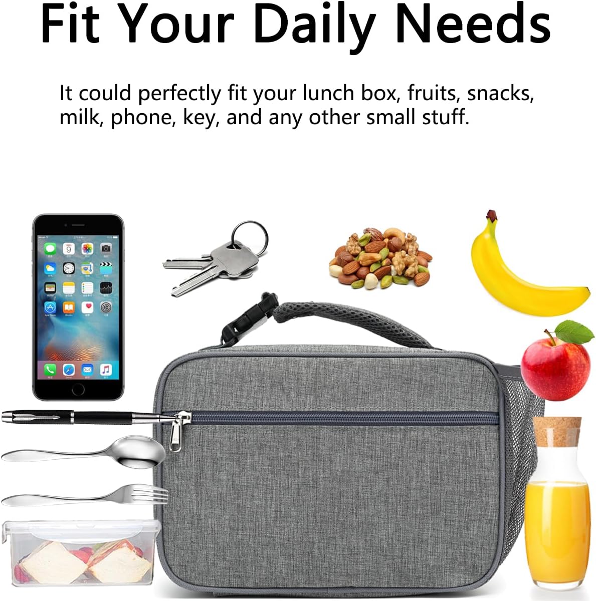 GYEUKHAM Insulated Lunch Box for School, Thermal Reusable Durable Freezable Lunch Bags for Kids Boys Girls Men Women - Small Soft Cooler Portable Lunch Tote Kit for Work Picnic Travel,Black