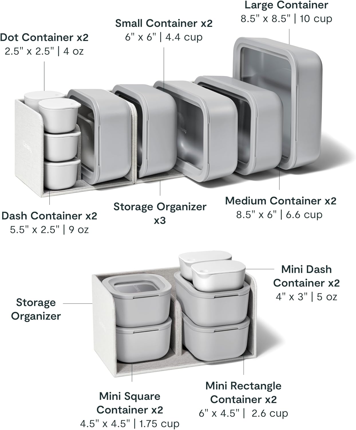 Caraway 13pc Glass Food Storage Container Set - Easy to Store, Non Toxic Lunch Box - with Glass Lids - Includes Storage Organizer - Mist
