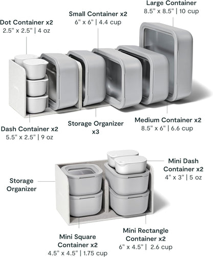 Caraway 13pc Glass Food Storage Container Set - Easy to Store, Non Toxic Lunch Box - with Glass Lids - Includes Storage Organizer - Mist