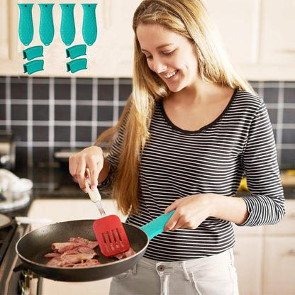 8 Pcs Non-Slip Silicone Hot Handle Holder & Assist Grips, Potholder for Cast Iron Skillets, Heat Resistant Handle Cover Sleeve for Frying Pans, Casserole, Cookware Handles, Lake Blue
