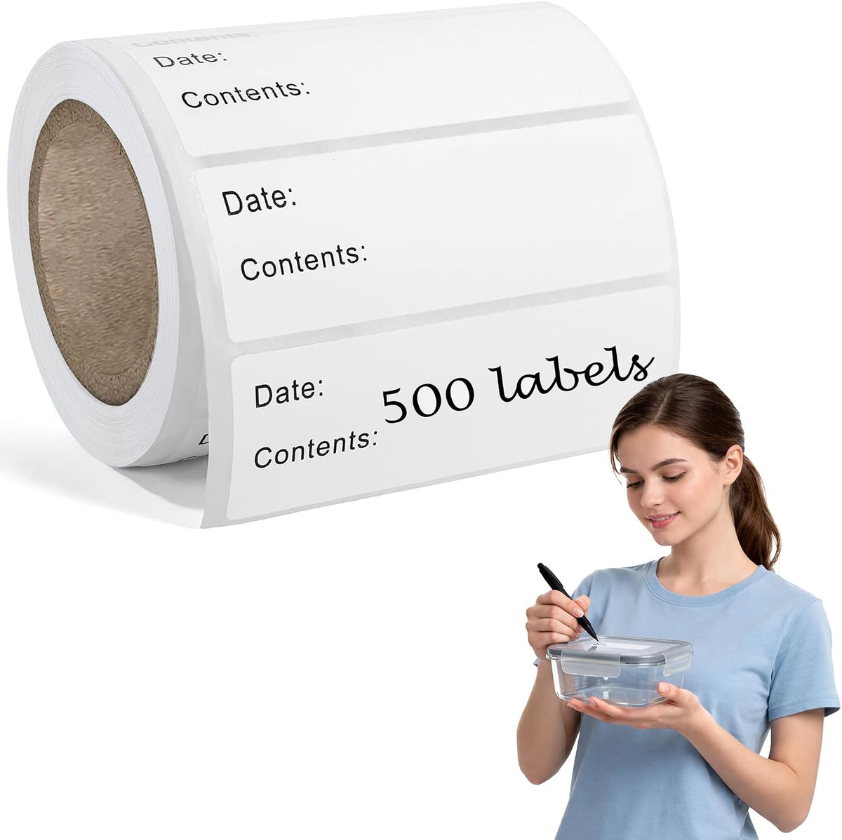 500 Pcs Food Labels, 1 x 3 Inch Removeable Freezer Labels, Water & Oil Resistant, No Residue, Easy Peel Off, Food Storage Labels for Freezer Bags, Jars, Containers & for Meal Prep, Perfect for Kitchen