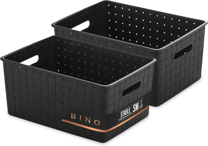 BINO | Plastic Storage Baskets Large - Black | THE STABLE COLLECTION | Multi-Use Storage | Rectangular Cabinet Organizer | Baskets For Organizing with Handles | Home Office Organization and Storage