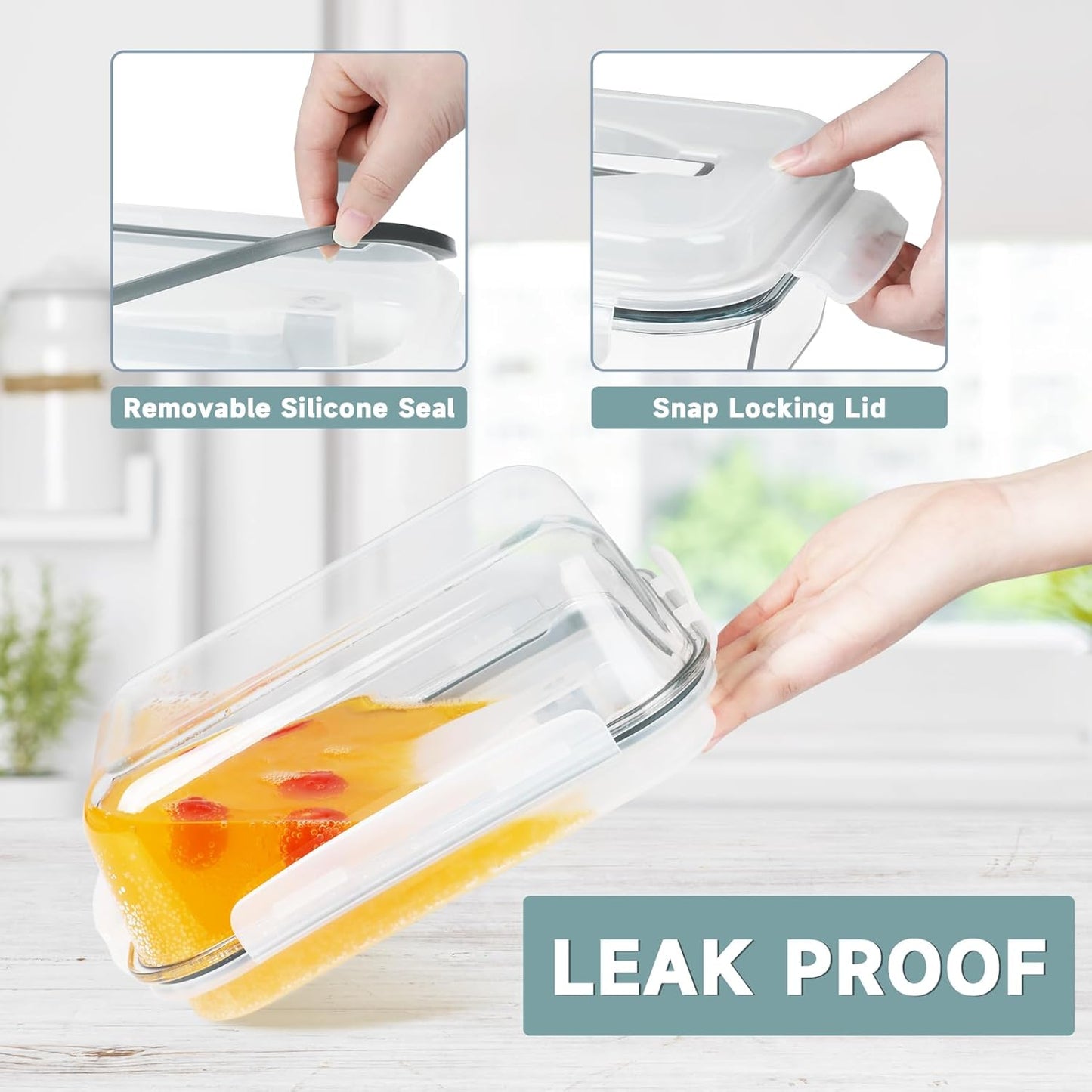 KOMUEE 2 Pack 220oz+76.4oz Extra Large Glass Food Storage Containers Set with Airtight Lids, Big Glass Meal Prep Containers, Ideal for Storing Rotisserie Chicken, Lasagna,Salads, Leak-proof & BPA-Free