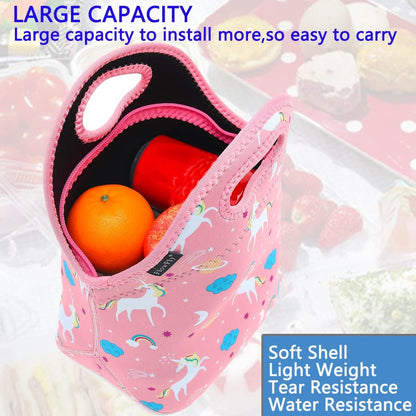 FlowFly Neoprene kids Lunch box Insulated Soft Bag Mini Cooler Thermal Meal Tote Kit for Boys, Girls,Men,Women,School,Work, Office,Black