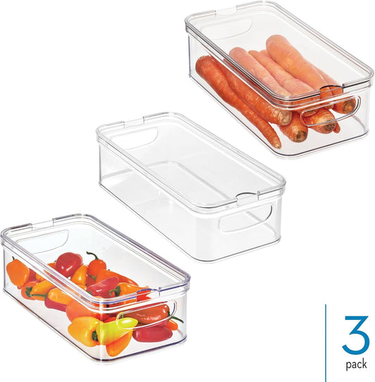 iDesign Stackable Fridge Organizer Bins with Lids for Fresh Produce - Set of 6 - Clear