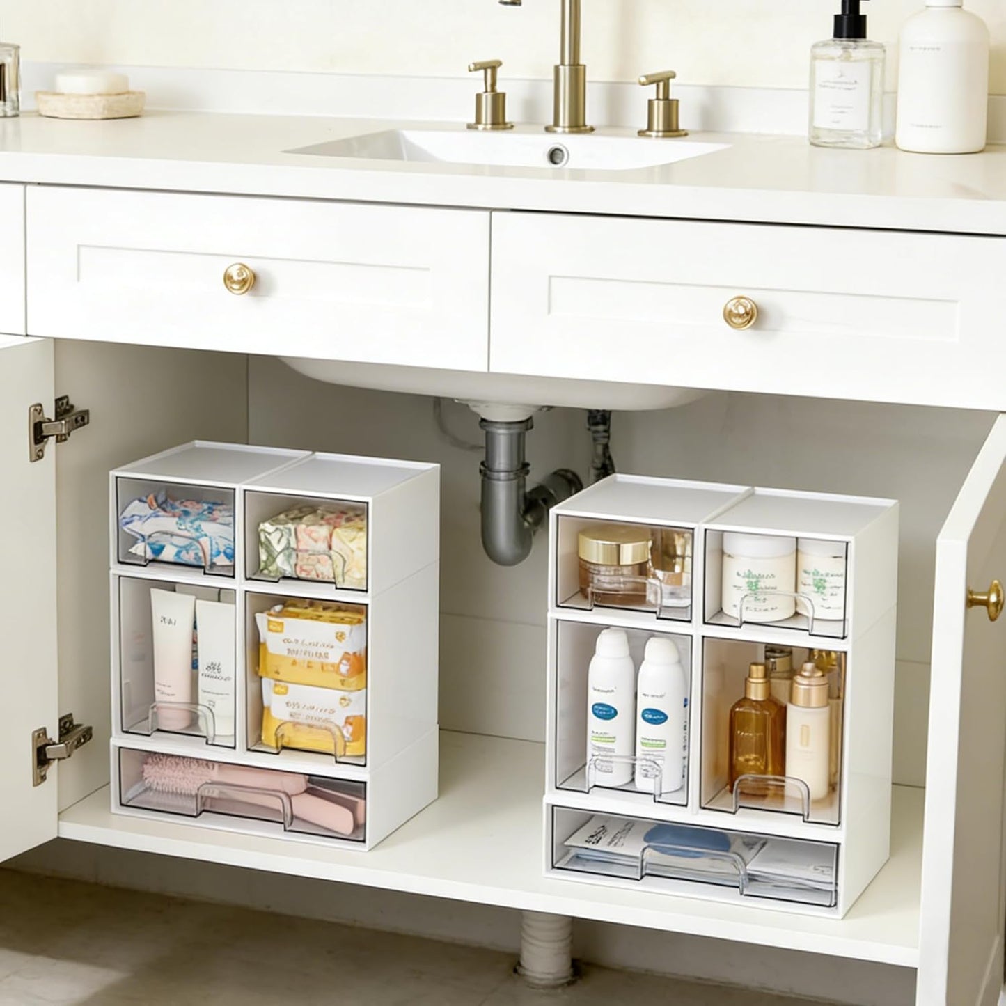 Vtopmart Stackable Storage Drawers Set of 5, Clear Plastic Organizer Bins for Baby Bottle, Beauty Supplies Storage, Ideal for Kichen Countertop, Vanity, Bathroom, Cabinet, Pantry Organization