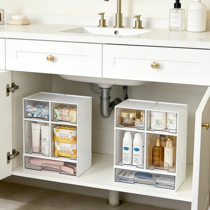 Vtopmart Stackable Storage Drawers Set of 5, Clear Plastic Organizer Bins for Baby Bottle, Beauty Supplies Storage, Ideal for Kichen Countertop, Vanity, Bathroom, Cabinet, Pantry Organization