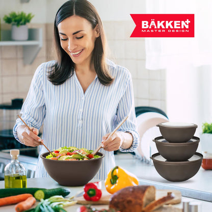 Bakken Master 12 Piece Plastic Nesting Bowls with Lids - Mixing Bowls Set includes 6 Prep Bowls and 6 Lids, BPA-Free, Reusable Meal Prep Containers, Microwave, Freezer & Dishwasher Safe, White Cream