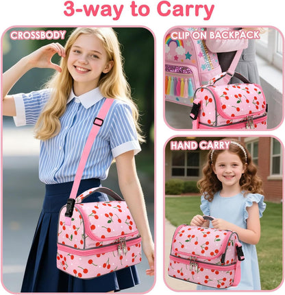 FlowFly Kids Double Decker Cooler Insulated Lunch Bag Large Tote for Boys, Girls, Men, Women, With Adjustable Strap, Unicorn