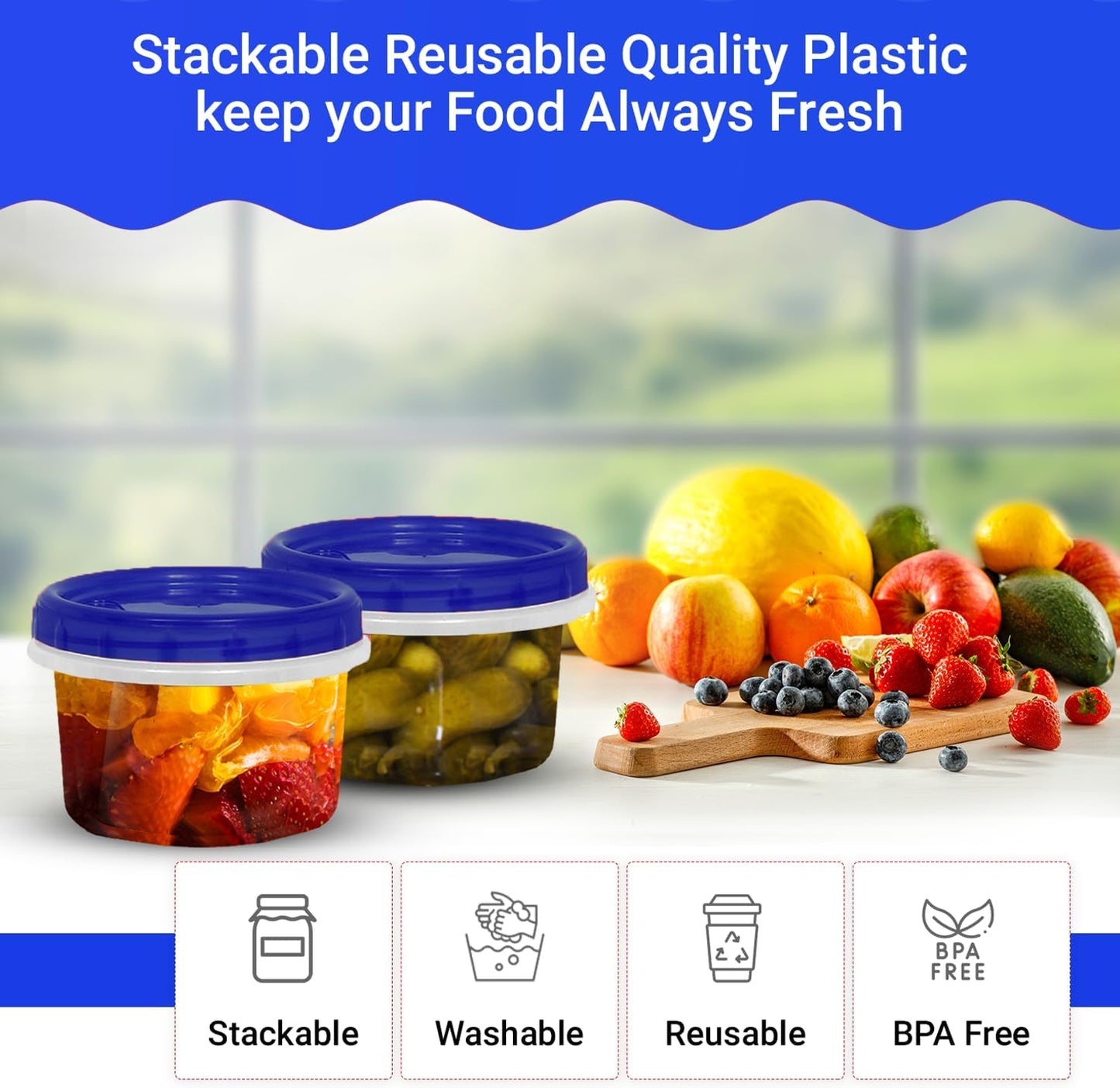 Twist Top Food Deli Containers Screw And Seal Lid 16 Oz Stackable Reusable Plastic Storage Container 12 Pack.