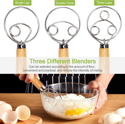3PCS Stainless Steel Danish Dough Mixing, Kalolary Whisk Mix Tool (3 Sizes)
