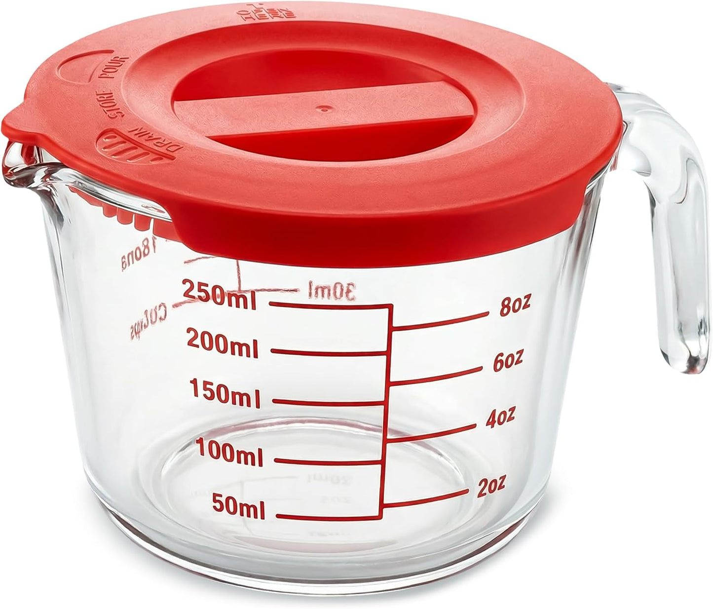 NutriChef 1,2 and 4 Cups Glass Measuring Cup Set with Lids (8, 17 and 34 oz) - Heat-Resistant Borosilicate Liquid Measure Cups with Easy-Read Scale for Cooking, Baking & Food Storage, Dishwasher Safe