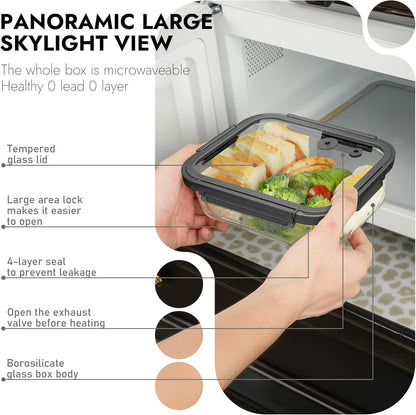 5-Pack Borosilicate Glass Containers with Tempered Glass Lids, 35.2oz/4.4 Cup Airtight Meal Prep Set, Microwave/Freezer Safe (Gray)