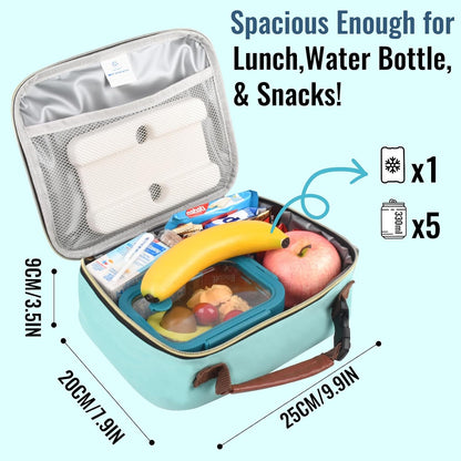 Genteen Lunch Box for Kids, Boys - Insulated Small LunchBox Reusable, Zip Closure & Buckle Handle, Portable Cooler for Work, School, Travel (Lake Green)