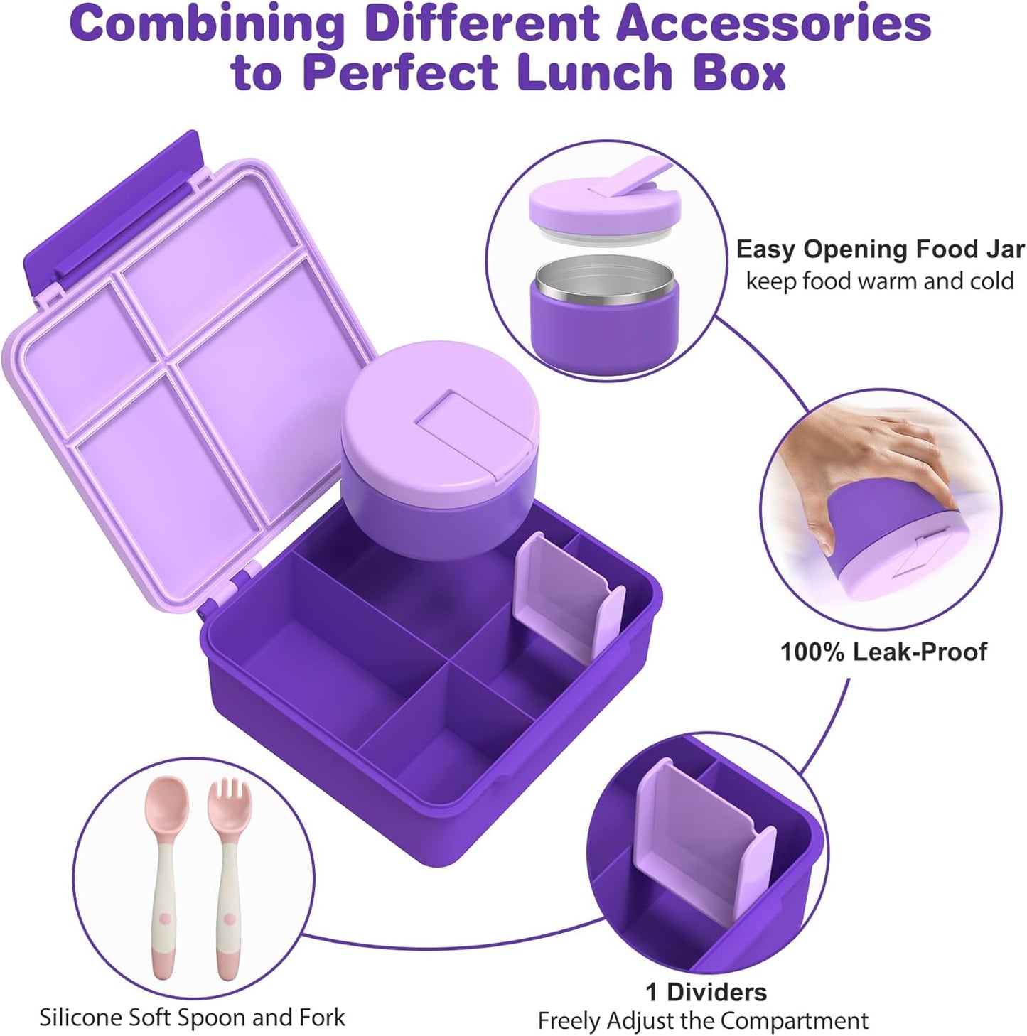 Pawtong Bento Lunch Box with 8oz Soup Thermo, Kids Leakproof Lunch Food Containers with 4 Compartment, Kids Thermo Insulated Hot Food Jar for School, Trvael - (Pink)