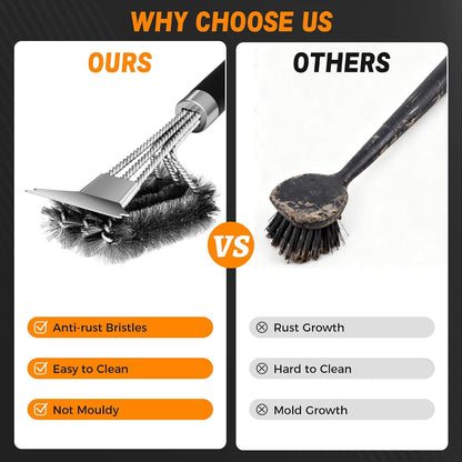 Grill Brush Bristle Free with Scraper, 22" Steam Grill Brush for Outdoor Grill, Replaceable Cleaning Head, Grill Cleaner for Cast Iron/Stainless Steel Grates - Green