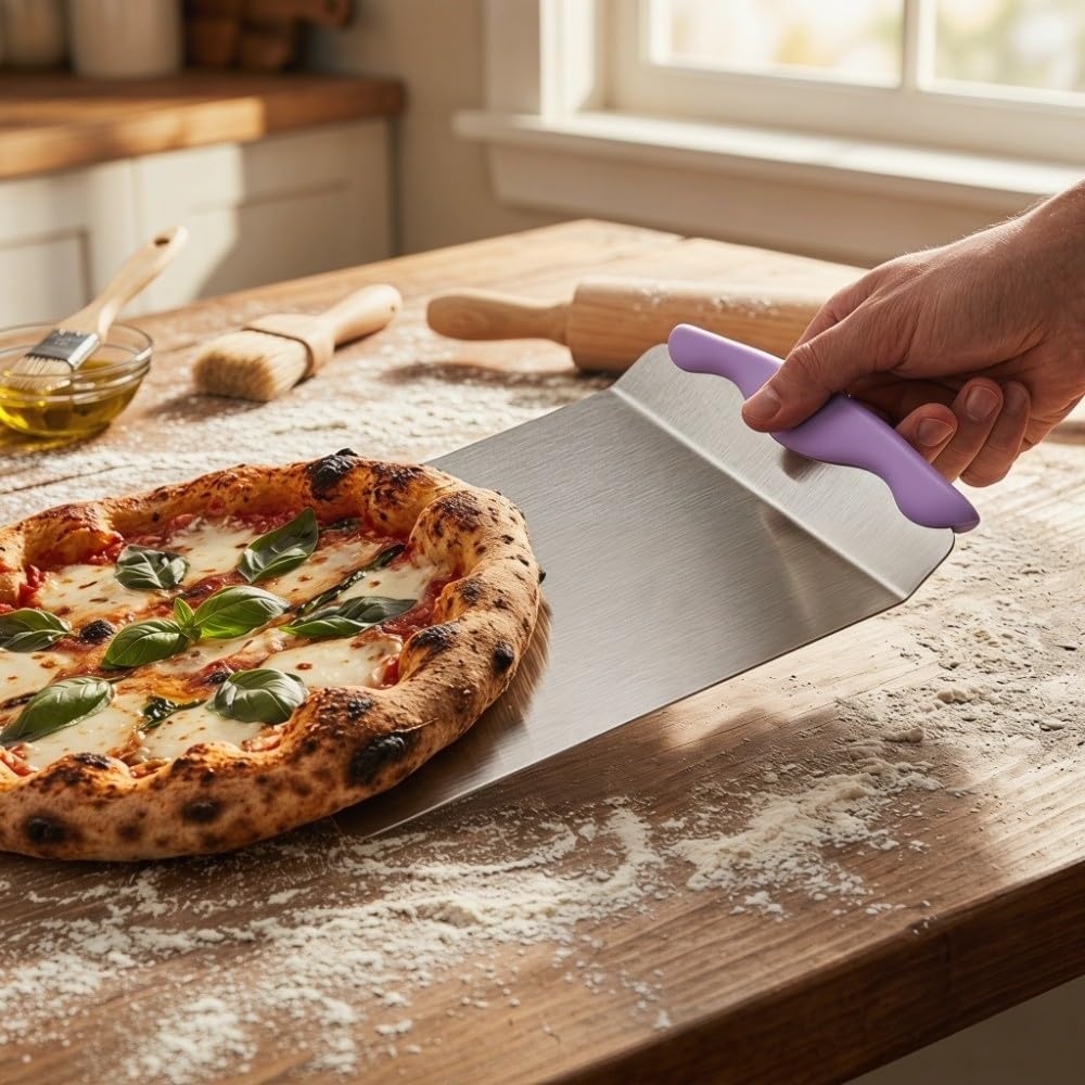 Cake Lifter Transfer Tray, Stainless Steel Pastry Pizza Moving Plate, Baking Tool Cookie Spatula for Cakes Pizza Bread Purple 9.65 x 7.87 in