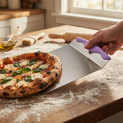 Cake Lifter Transfer Tray, Stainless Steel Pastry Pizza Moving Plate, Baking Tool Cookie Spatula for Cakes Pizza Bread Purple 9.65 x 7.87 in