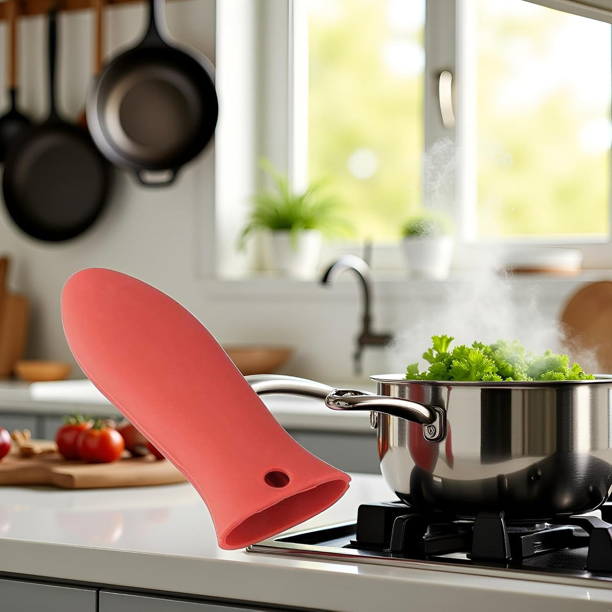 Red Heat-Resistant Silicone Hot Handle Holder Pot Sleeve Grip Handle Cover Potholder Sleeve Cookware Handles for Cast Iron, Pans, Metal Frying Pans, Skillets, Griddles Potholders and Oven Mitts