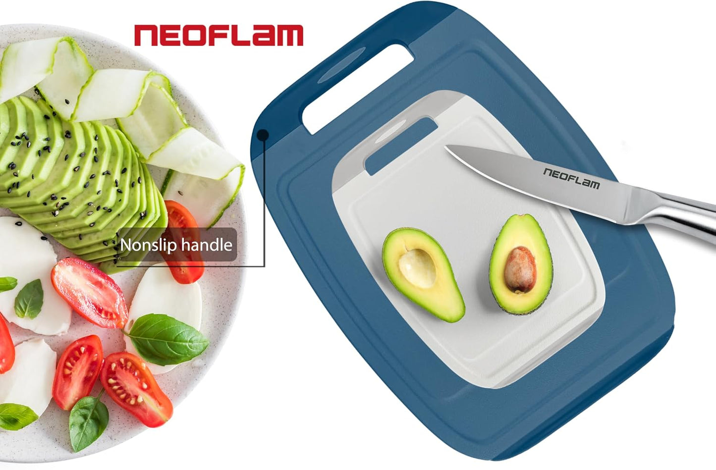 Neoflam BiJu 2-Piece BPA-Free Cutting Board Set - Large 11"x15.5" & Small 7"x10" - Reversible, Non-Slip, Dishwasher Safe (Blue)
