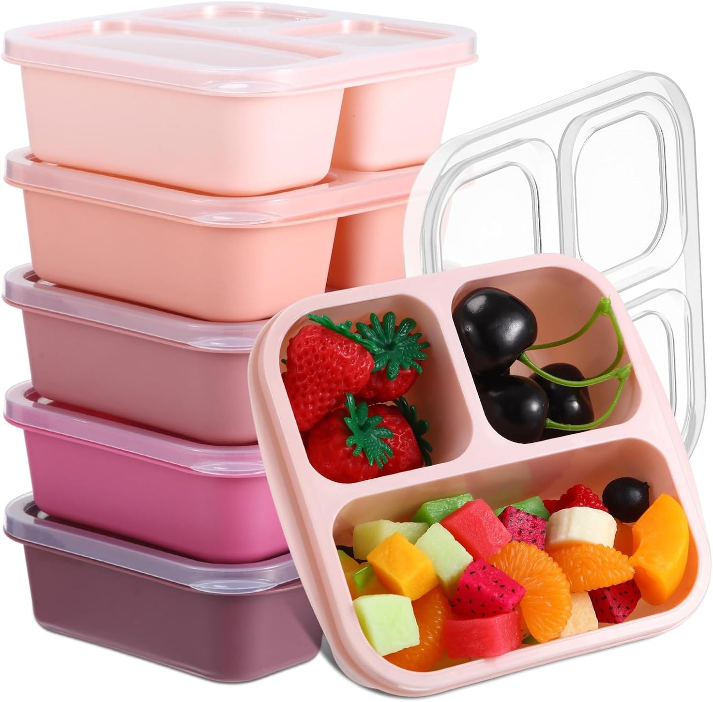 Honeydak 5 Pack Snack Containers 3 Compartment Bento Snack Boxes Divided Meal Prep Containers with Lids Reusable Adults Lunch Food Storage Box for School Work Travel(Elderberry)
