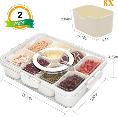 Reusable Divided Serving Tray with Lid,Snack Tray with Lid and Handle for Portable Snack Platters, Fruit Platters,Clear Snack Containers Ideal for Travel,Picnic,Party,2 Pcs