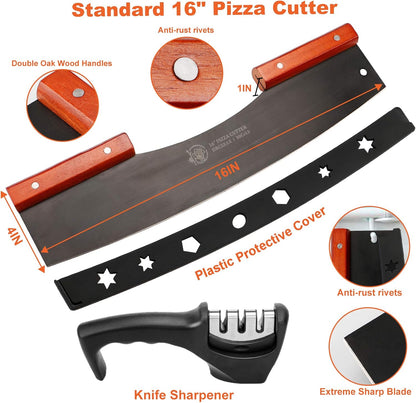 AILUROPODA Pizza Cutter Rocker with Knife Sharpener & Protective Cover 16"