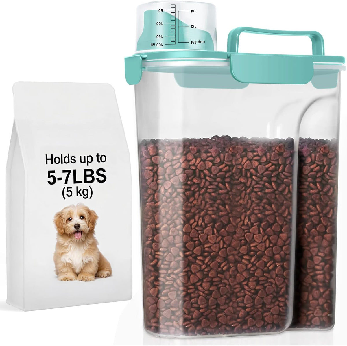 LEAWALK 5-7Lbs Dog Cat Food Storage Container with Upgraded Large Nozzle BPA-free, 4 Snap Seals Plastic Pet Food Storage Containers with Handles are Easy to Clean and Carry