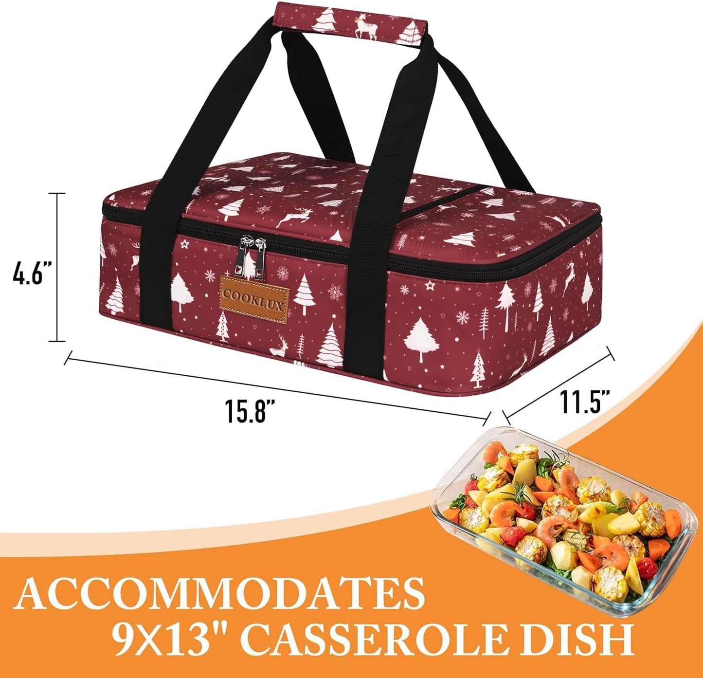 Insulated Casserole Carrier 9x13 Inch, Durable Nylon, Leak-Proof Casserole Dish Carrier, Casserole Carriers for Hot or Cold Food (Christmas)