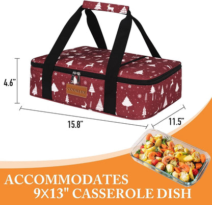 Insulated Casserole Carrier 9x13 Inch, Durable Nylon, Leak-Proof Casserole Dish Carrier, Casserole Carriers for Hot or Cold Food (Christmas)