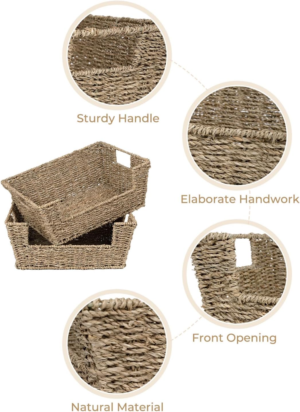 StorageWorks Round Paper Rope Woven Basket for Pantry Organizers and Storage, Stackable Pantry Storage Baskets for Shelves, Brown, 2-Pack