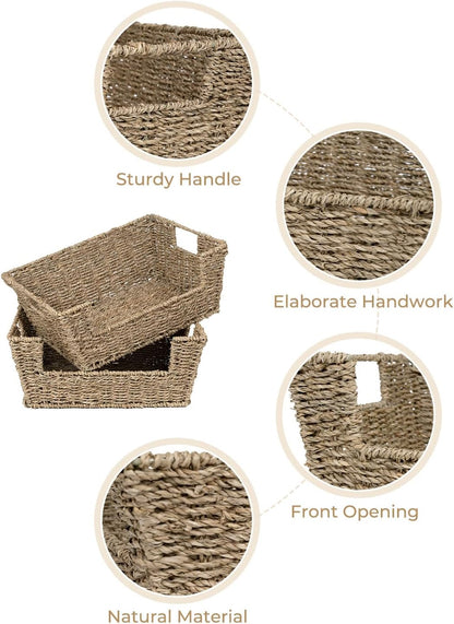 StorageWorks Round Paper Rope Woven Basket for Pantry Organizers and Storage, Stackable Pantry Storage Baskets for Shelves, Brown, 2-Pack