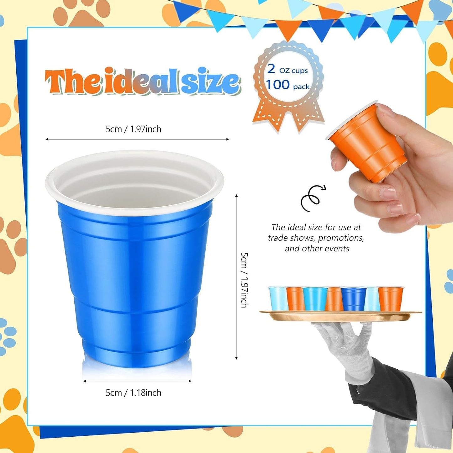 Roshtia 100 Pack 2 oz Plastic Shot Cups, Mini Disposable Shot Glasses 2 oz Wedding Party Cups for Bridal Shower Wedding Party, Beer Taste Serving, Snacks(Black, Gold)