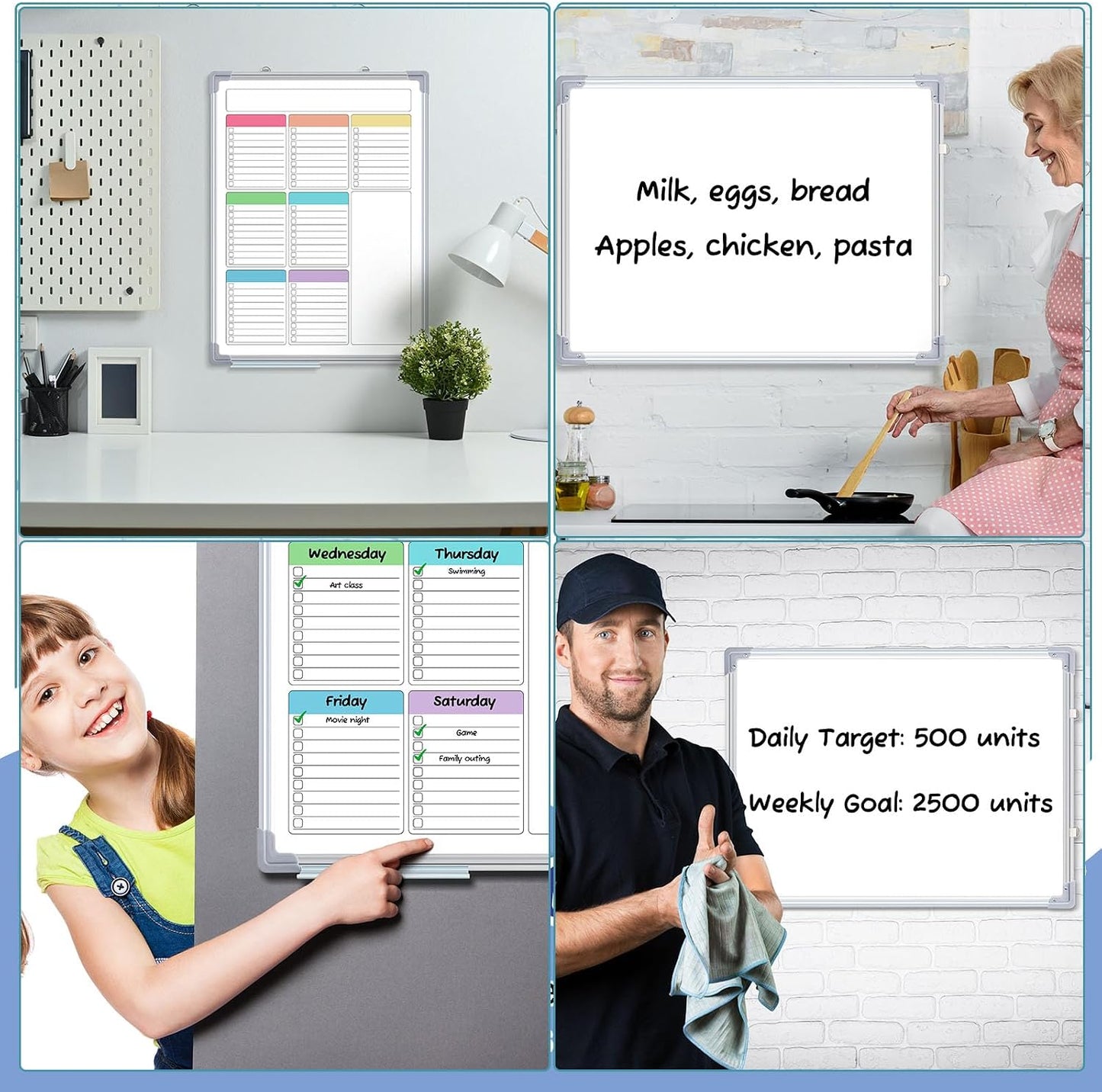 Lincia Magnetic to Do List Whiteboard for Wall 24" x 18" Large Weekly Dry Erase Board, Hanging Double-Side White Board Calendar for Planning Drawing Memo Home Kitchen Office(White)