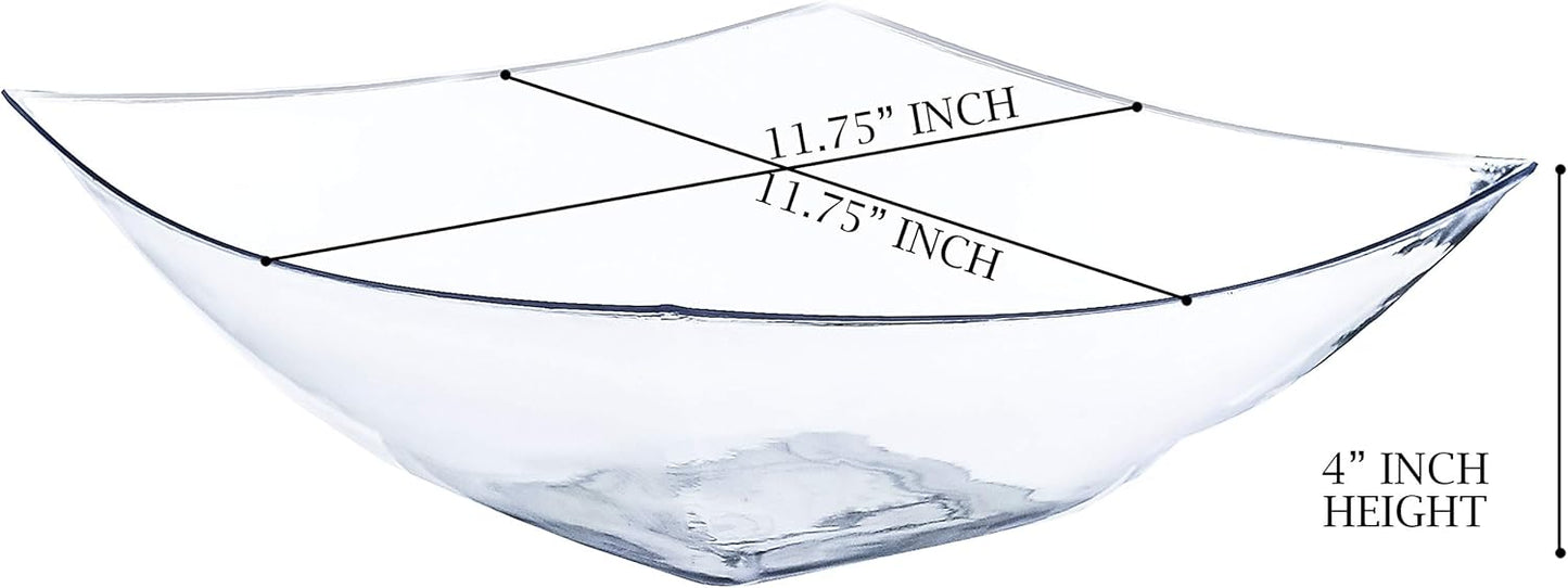 PLASTICPRO Disposable Square Serving Bowls, Party Snack or Salad Bowl, Plastic Clear or White Pack of 4 (16 OUNCE, White)