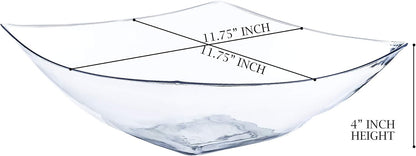 PLASTICPRO Disposable Square Serving Bowls, Party Snack or Salad Bowl, Plastic Clear or White Pack of 4 (16 OUNCE, White)