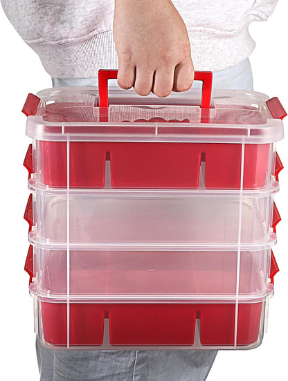 JUXYES 4-Tiers Plastic Stack Carry Storage Containers Box wih Handle Lids | Clear Stackable Latching Storage Bin With 2 Tray for School Office, Organizing Sewing, Art Craft, DIY Supplies, Blue