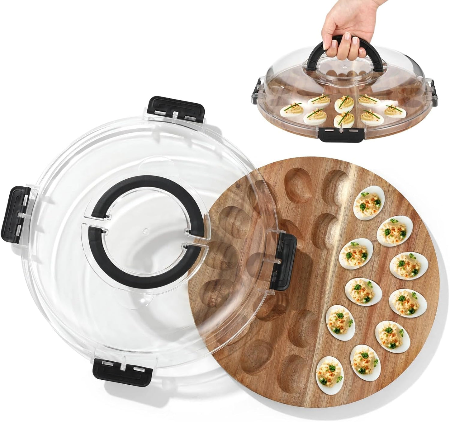 Homaisson Deviled Egg Container with Lid, 3-layer Egg Carrier Trays with 36 Slots, Clear Stackable Storage Container with Handle for Refrigerator, Pantry, Travel, 12.2x4.8x6.7