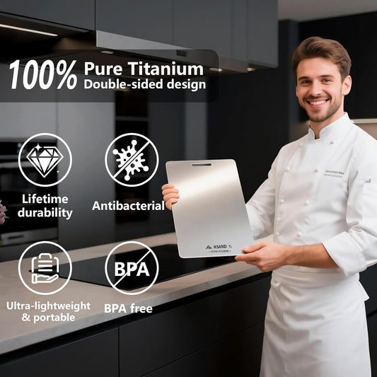 3-Pack Titanium Cutting Board Set, Non-Slip & Double-Sided Design, 100% Pure Titanium Food-Grade Non Toxic Cutting Board, Knife-Friendly, Dishwasher Safe