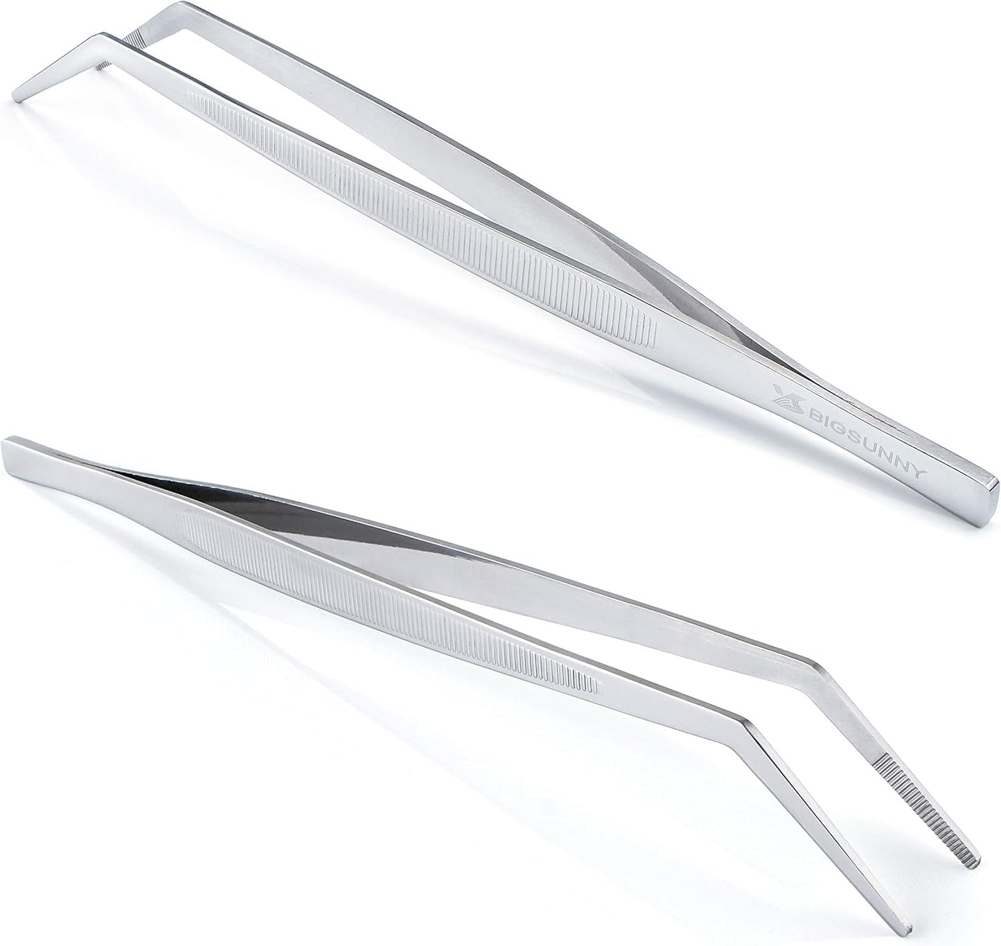 MSY BIGSUNNY Professional Chef Kitchen Cooking Precision Tweezers Culinary Curved Tip Tongs for Baking Decorating (1, 9.5")