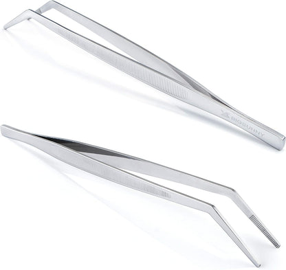 MSY BIGSUNNY Professional Chef Kitchen Cooking Precision Tweezers Culinary Curved Tip Tongs for Baking Decorating (1, 9.5")