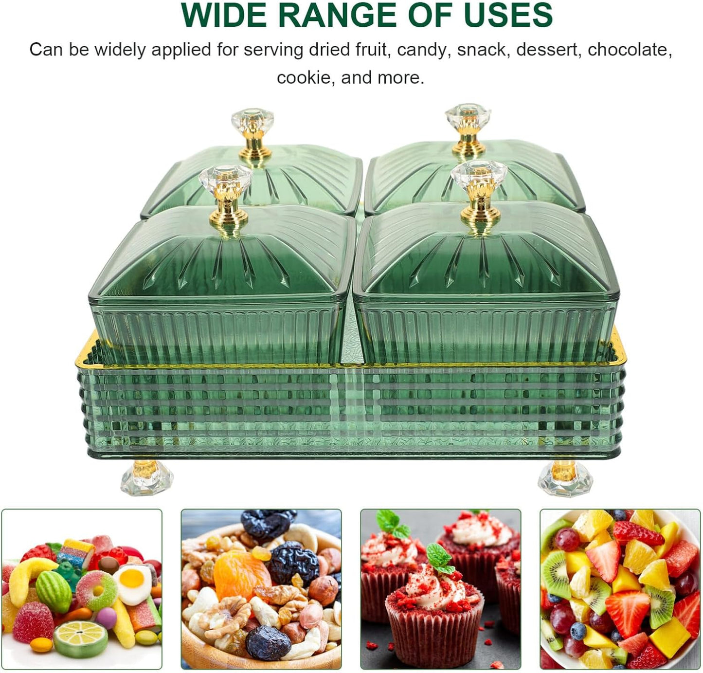 Luxshiny 7.28 Inch Snack Platter with 4 Covered Bowls and Tray Divided Serving Plate for Dried Fruit Candy Nuts Party and Home Entertaining Food Storage Bowl