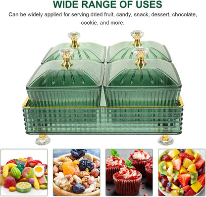 Luxshiny 7.28 Inch Snack Platter with 4 Covered Bowls and Tray Divided Serving Plate for Dried Fruit Candy Nuts Party and Home Entertaining Food Storage Bowl