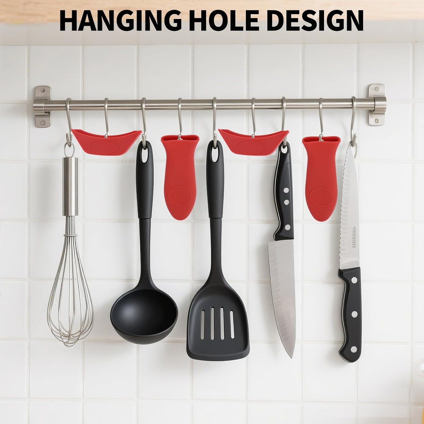 5pcs Silicone Handle Cover for Lodge Cast Iron Skillets, Includes Pan Grip Handle Cover 2 Assist Pot Holder Sleeves & 2 Grill Scrapers Heat Resistant Dishwasher Safe